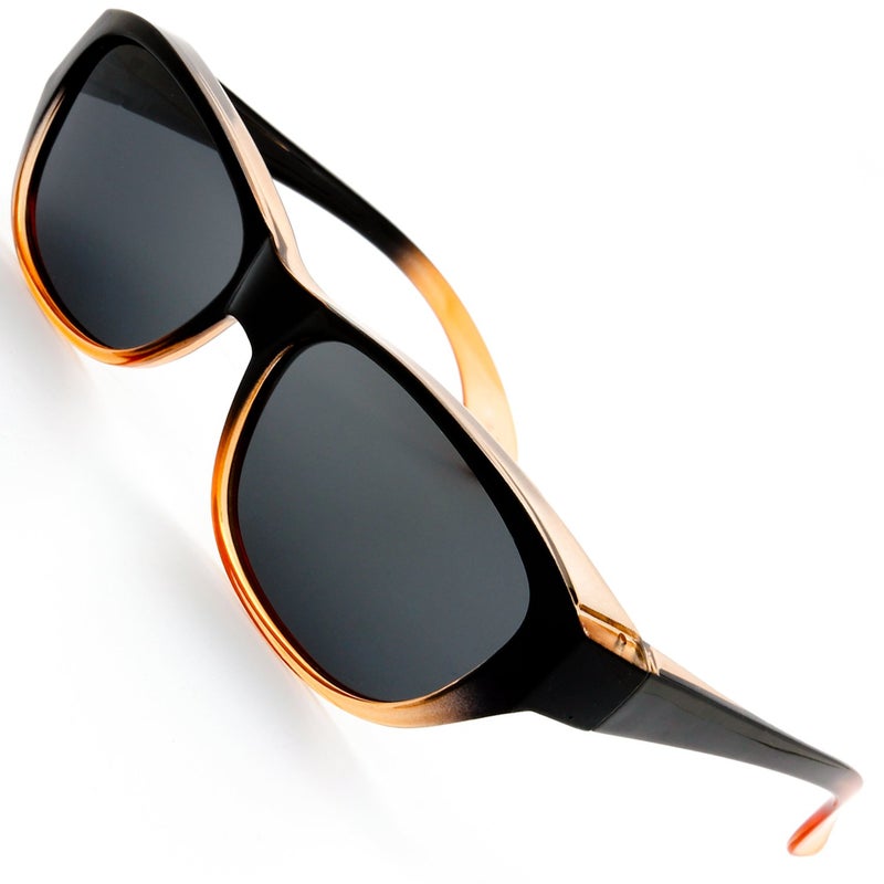 The Fresh HD Polarized Wrap Around Shield Sunglasses for Wide Prescription Glasses Gift Box (F301-Shiny Black/Orange, Grey) - Image 1